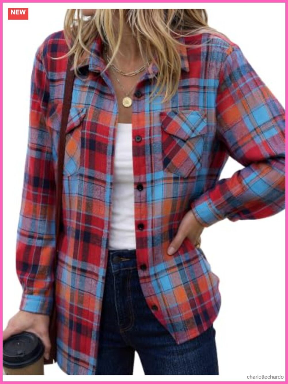 Womens Plaid Flannel Button Down Shirt Long Sleeve Oversized Cotton Spandex